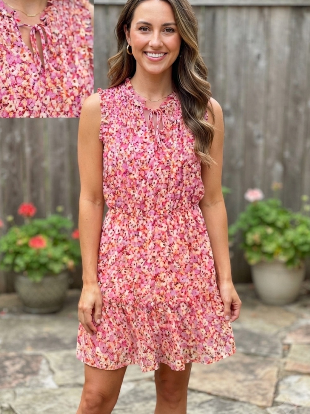 Bepop Sleeveless Pink Floral Tie-Neck Dress size Small